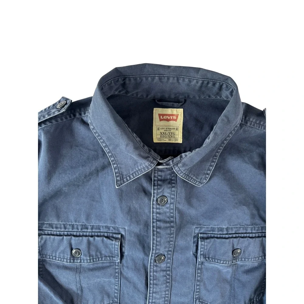 Levis Mens XXL Navy Blue Military Utility Button Up Shirt Epaulets Cotton